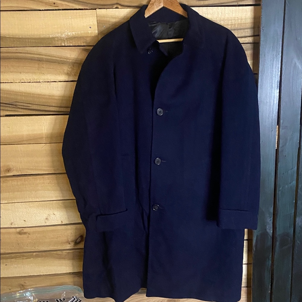 Vintage Ken Scott Navy blue single breasted cashmere wool overcoat 46 Union USA